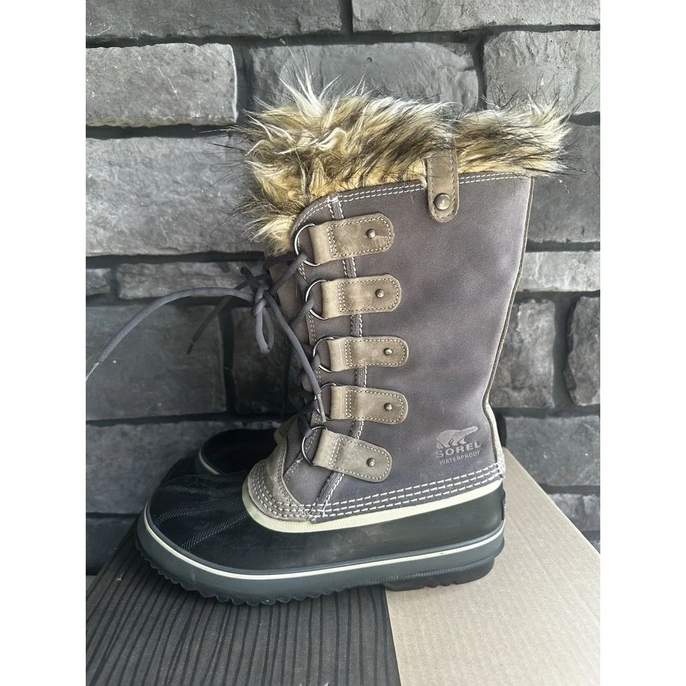 SOREL Joan Of Arctic Women's Size 10 Waterproof Winter Fur Snow Boots Shale Gray